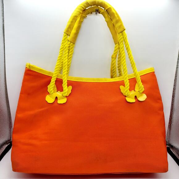 Y2K Escada Orange and Yellow Canvas Butterfly Detail Mini Tote Shoulder Handbag - Picture 2 of 13